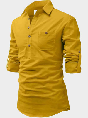 Springberry Men Solid Straight Kurta(Yellow)