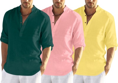 ROYAL SCOUT Men Solid Straight Kurta(Dark Green, Pink, Yellow)