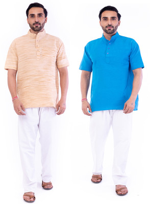 DESHBANDHU DBK Men Solid Straight Kurta(Orange, Blue)