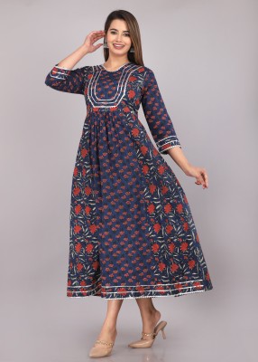 NANAK FEB Women Printed Anarkali Kurta(Dark Blue, Red, Black)