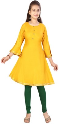 HERE&NOW Girls Solid A-line Kurta(Yellow)