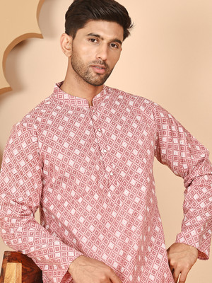Anouk Rustic Men Printed Straight Kurta(Orange)