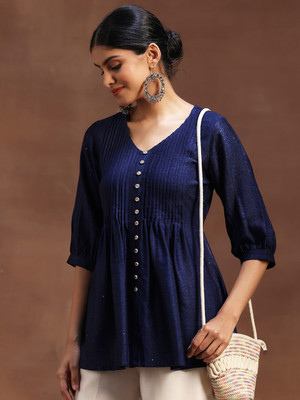 LIBAS Women Self Design A-line Kurta(Blue)