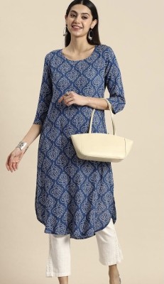 VIRIDIAN Women Printed A-line Kurta(Blue)