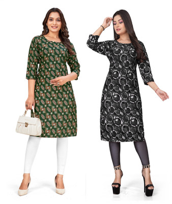 PAYAL POLYESTER Women Printed Straight Kurta(Multicolor)