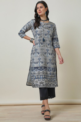 soch Women Abstract Straight Kurta(Grey)