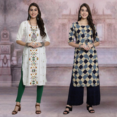 Moda Rapido Women Printed Straight Kurta(Multicolor)