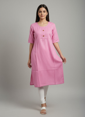 koml Women Solid A-line Kurta(Pink)