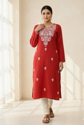 ADAN Women Embroidered A-line Kurta(Red)