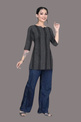 U Creationj Women Paisley Trail Cut Kurta(Grey)