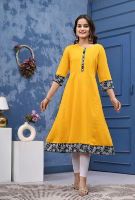 GULJAR FASHION Women Solid Anarkali Kurta(Yellow)