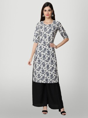 1 Stop Fashion Women Printed Straight Kurta(Grey)