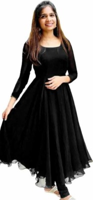 HouseOfCommon Women Solid Anarkali Kurta(Black)