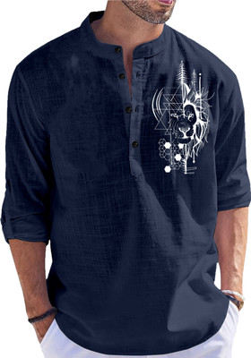 Kavyangle Creation Men Printed Straight Kurta(Light Blue)