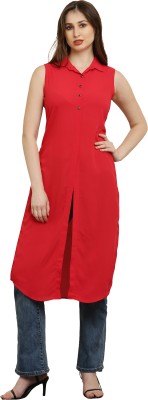 Thama Fashion Women Solid Frontslit Kurta(Red)