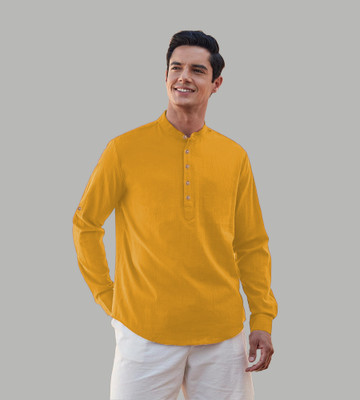 Vida Loca Men Solid Straight Kurta(Yellow)