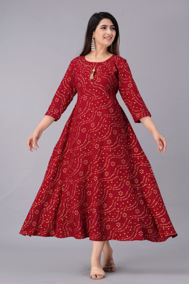 NUPITAL Women Printed Flared Kurta(Maroon)