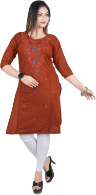 Sk style Women Embroidered Ethnic Dress Kurta(Orange)