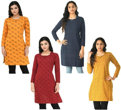 Indeweaves Women Printed A-line Kurta(Multicolor)