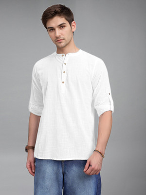 BHUVIKOO Men Solid A-line Kurta(White)
