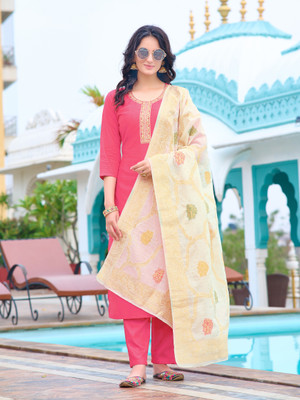 aadhiya impex Women Embroidered A-line Kurta(Red)