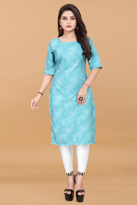 SANJUGARMENT Women Printed A-line Kurta(Blue)