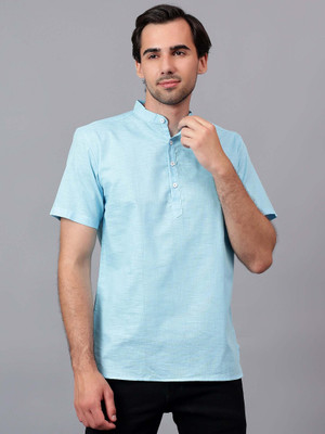 FireFish Men Solid Straight Kurta(Blue)
