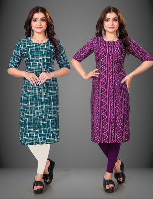 Tashvi Creation Women Printed Straight Kurta(Purple)
