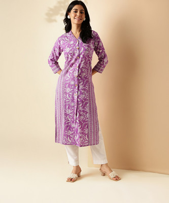 VBUYZ Women Floral Print A-line Kurta(Purple)