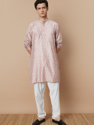 Melange by Lifestyle Men Embroidered Straight Kurta(Pink)