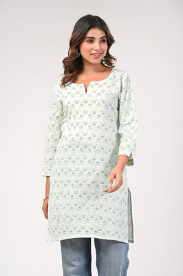 Label Adrija Women Printed Straight Kurta(Beige)