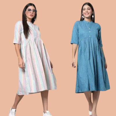 Suhanip Women Striped Anarkali Kurta(White, Blue)