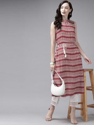 ANOUK Women Striped A-line Kurta(Red)