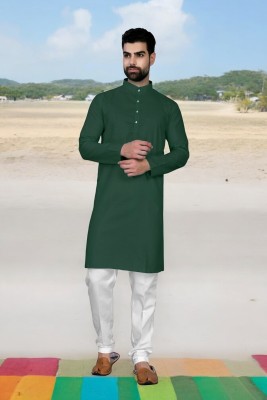 G7 FASHION Men Solid Straight Kurta(Green)