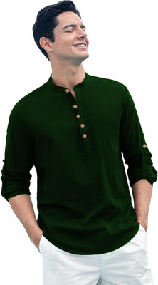 DaReal Men Solid Straight Kurta(Dark Green)