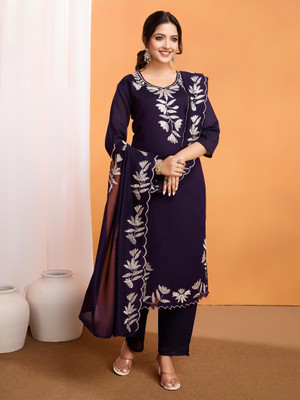 Aureliafashion Women Embroidered A-line Kurta(Purple)