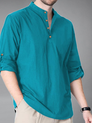 Vashuqi Men Solid Straight Kurta(Brown)