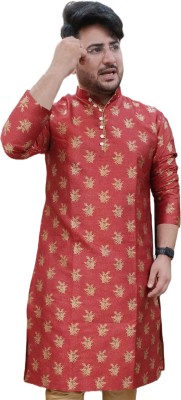 Larwa Men Printed Straight Kurta(Maroon, Gold)