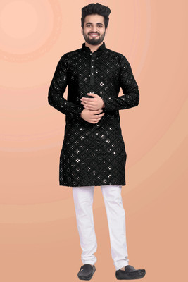 shreeram Men Embroidered Straight Kurta(White)