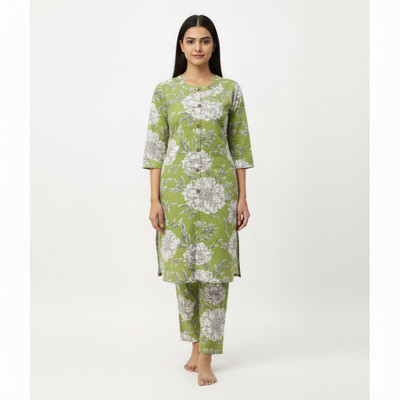 DEEPA FASHION Women Floral Print Straight Kurta(Green)