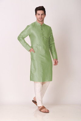 Koshin Men Block Print Straight Kurta(Green)