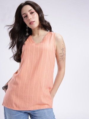 Anouk Rustic Women Striped Straight Kurta(Orange)