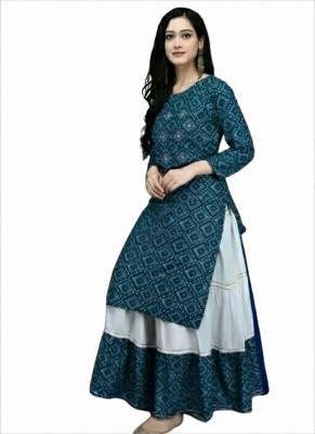 Flute Fashion Women Printed A-line Kurta(Blue)
