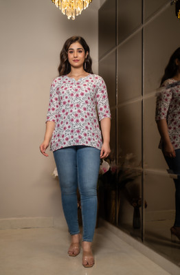 Andheriyas Collection Women Floral Print Straight Kurta(Pink)