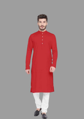 Shree Dutt Creation Men Solid Straight Kurta(Red)