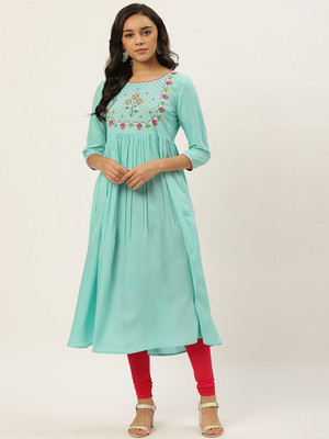 ANOUK Women Embroidered Anarkali Kurta(Blue)