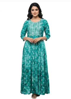 ALPINE STYLE Women Floral Print Anarkali Kurta(Green)