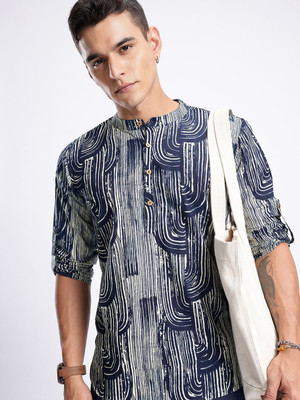 Anouk Rustic Men Printed Straight Kurta(Blue)