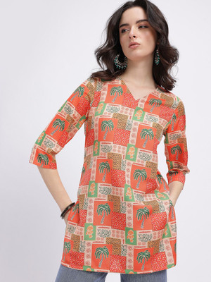 Anouk Rustic Women Printed Straight Kurta(Orange)
