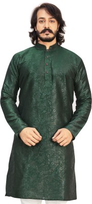 Kunj Creation Men Self Design Straight Kurta(Green)